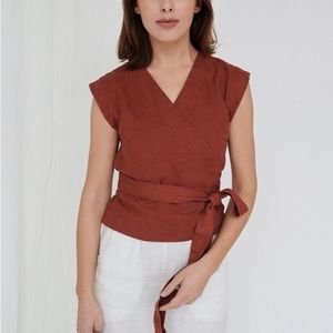 Linen Fix Amelia Wrap Top in Terracotta